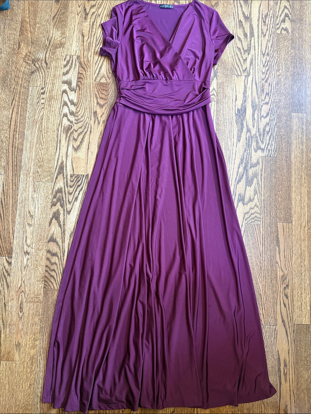 Koh Koh wine colored crossover v-neck maxi dress, size L. Like new, barely worn.